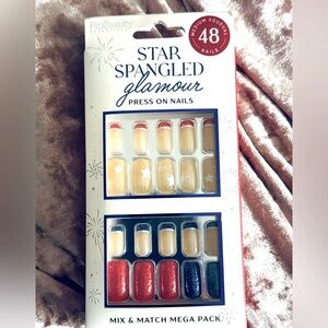 2 pks Star Spangled Glamour Press On Nails - Red, Blue, Cream